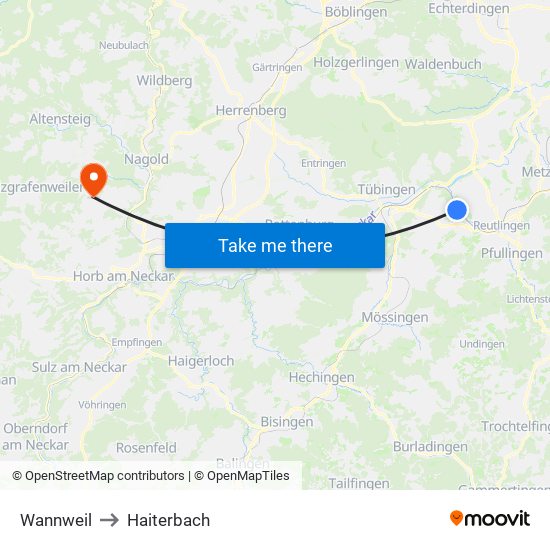 Wannweil to Haiterbach map