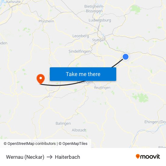 Wernau (Neckar) to Haiterbach map