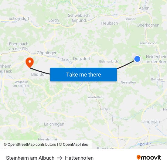Steinheim am Albuch to Hattenhofen map
