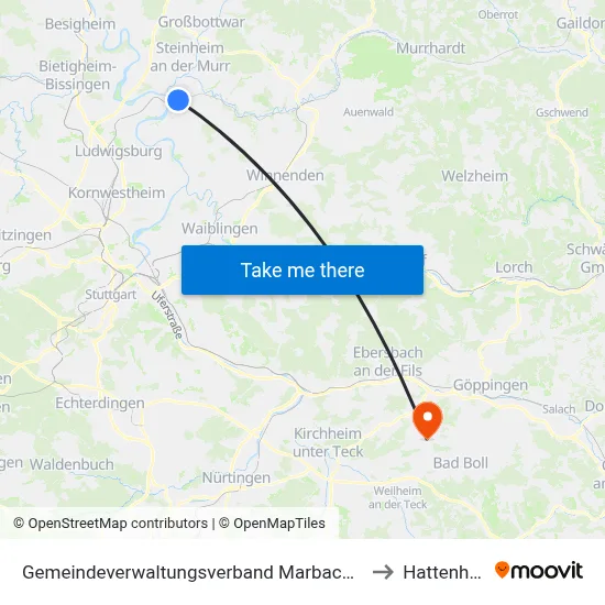Gemeindeverwaltungsverband Marbach am Neckar to Hattenhofen map