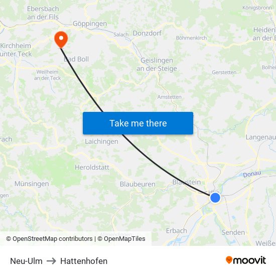 Neu-Ulm to Hattenhofen map