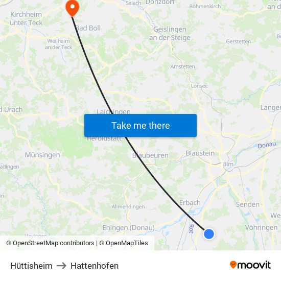 Hüttisheim to Hattenhofen map