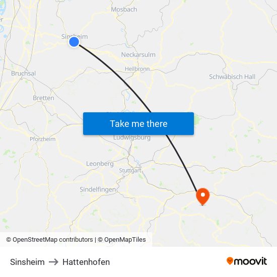 Sinsheim to Hattenhofen map