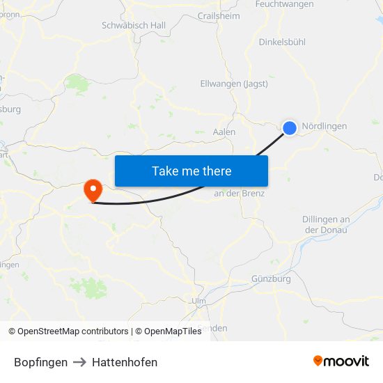 Bopfingen to Hattenhofen map