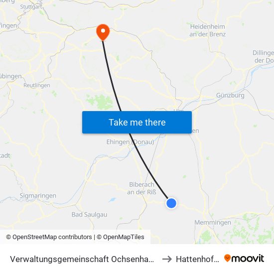 Verwaltungsgemeinschaft Ochsenhausen to Hattenhofen map