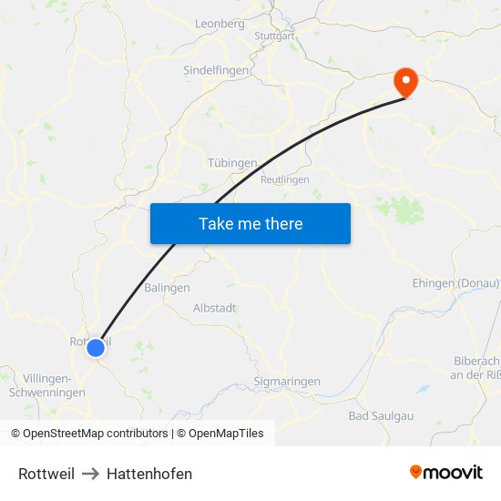 Rottweil to Hattenhofen map