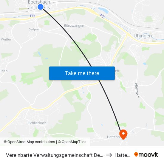 Vereinbarte Verwaltungsgemeinschaft Der Stadt Ebersbach An Der Fils to Hattenhofen map