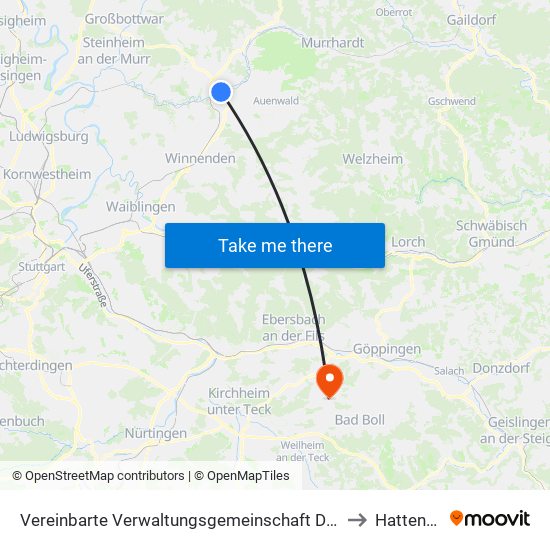 Vereinbarte Verwaltungsgemeinschaft Der Stadt Backnang to Hattenhofen map