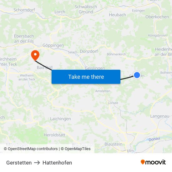 Gerstetten to Hattenhofen map