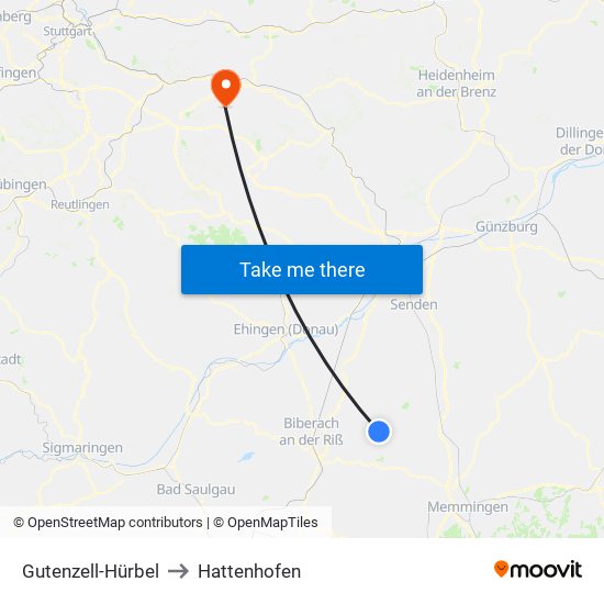 Gutenzell-Hürbel to Hattenhofen map