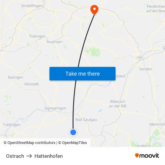 Ostrach to Hattenhofen map