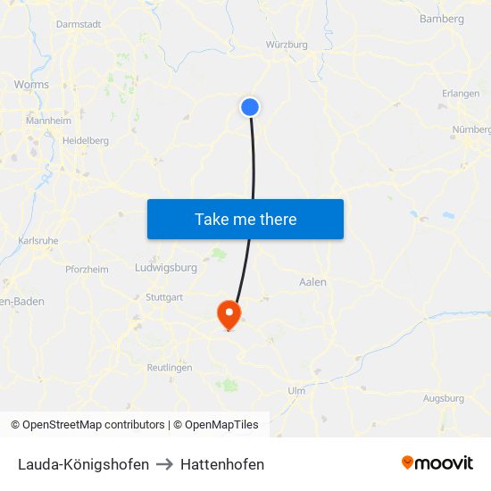 Lauda-Königshofen to Hattenhofen map