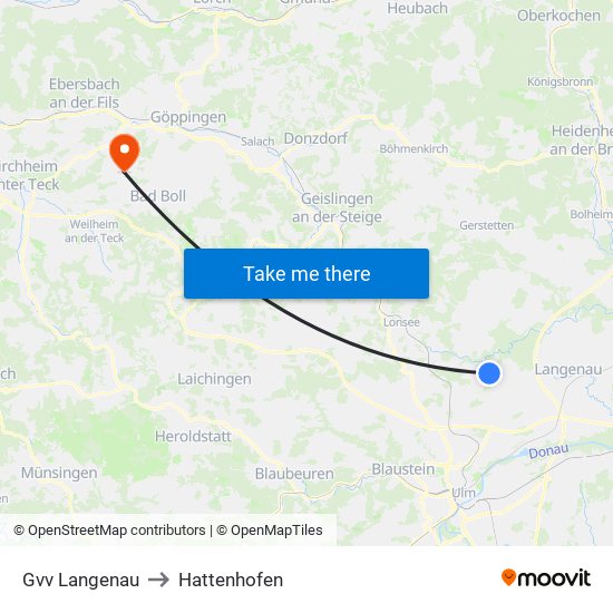 Gvv Langenau to Hattenhofen map