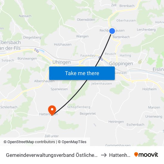 Gemeindeverwaltungsverband Östlicher Schurwald to Hattenhofen map