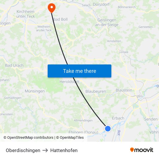 Oberdischingen to Hattenhofen map