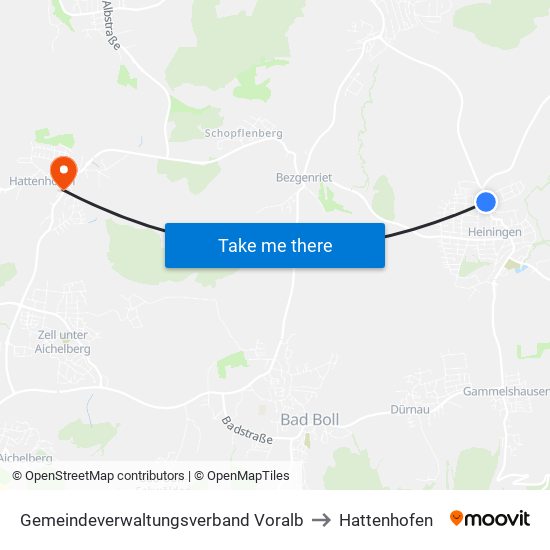 Gemeindeverwaltungsverband Voralb to Hattenhofen map