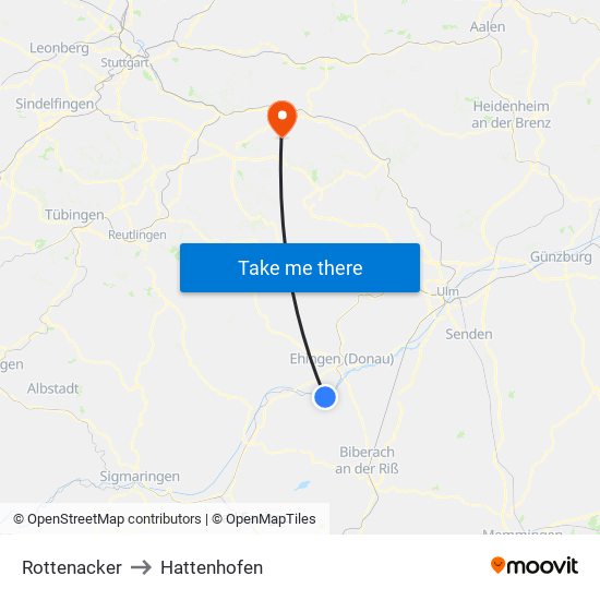 Rottenacker to Hattenhofen map