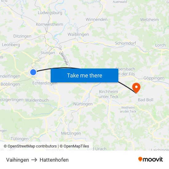 Vaihingen to Hattenhofen map