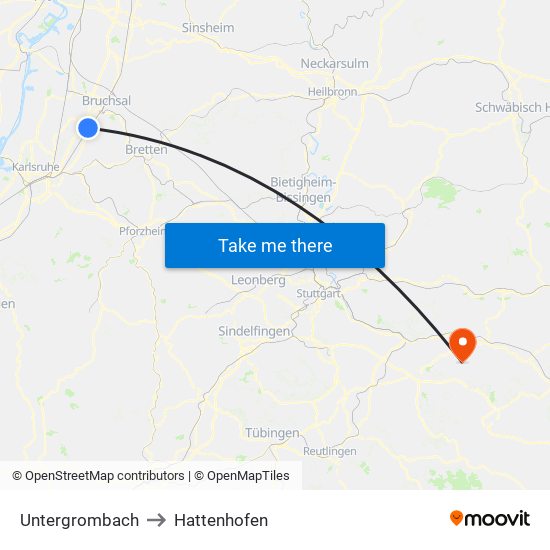 Untergrombach to Hattenhofen map