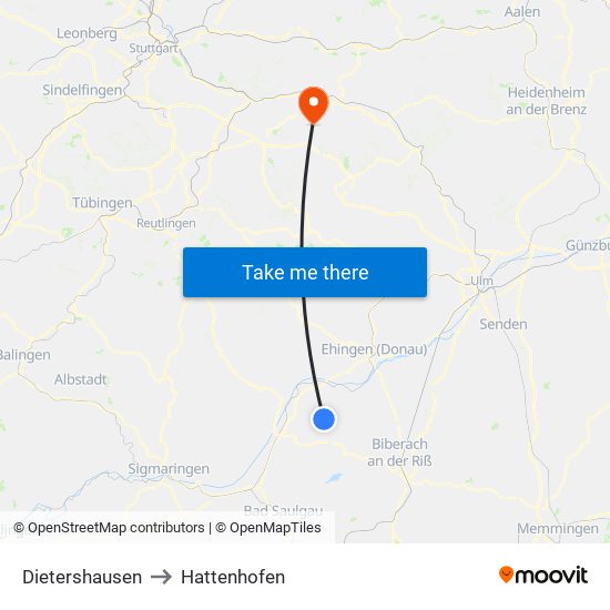 Dietershausen to Hattenhofen map