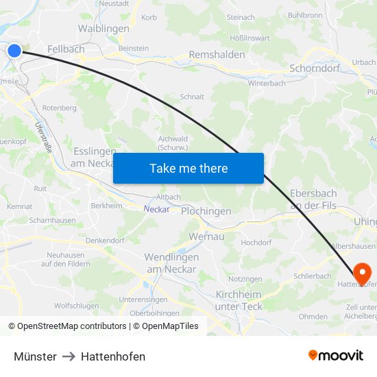 Münster to Hattenhofen map