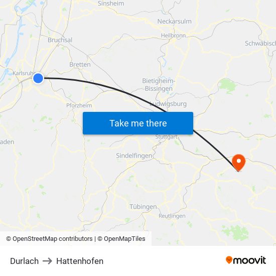 Durlach to Hattenhofen map