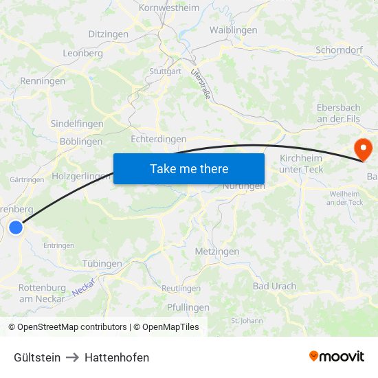 Gültstein to Hattenhofen map