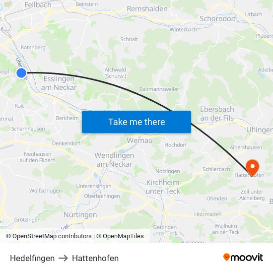 Hedelfingen to Hattenhofen map