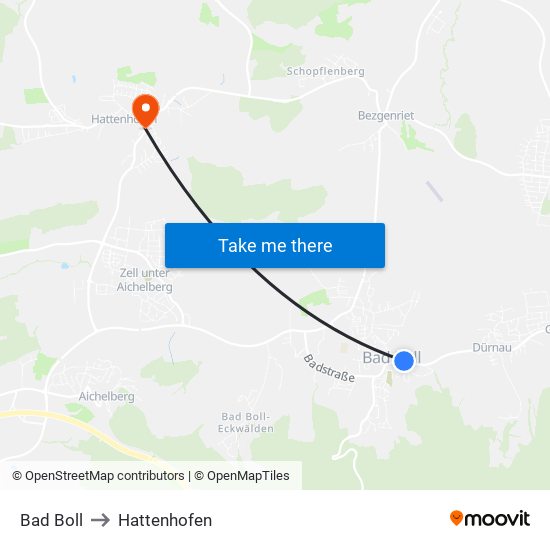 Bad Boll to Hattenhofen map