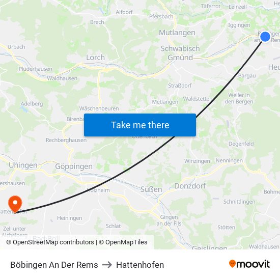 Böbingen An Der Rems to Hattenhofen map