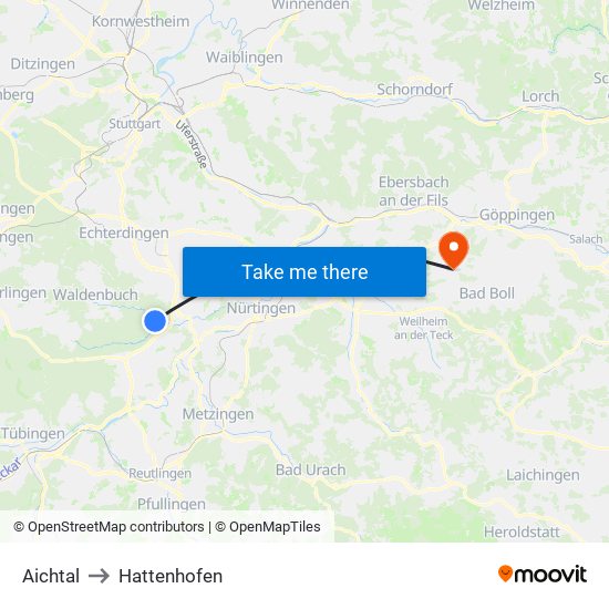 Aichtal to Hattenhofen map