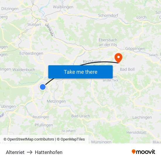 Altenriet to Hattenhofen map
