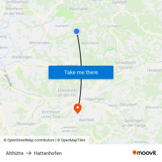 Althütte to Hattenhofen map