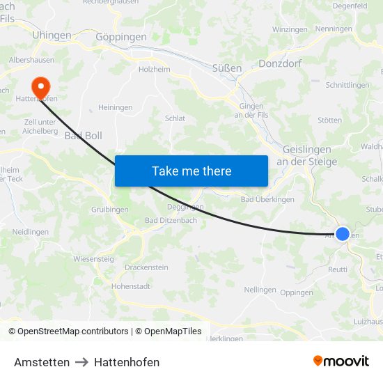 Amstetten to Hattenhofen map