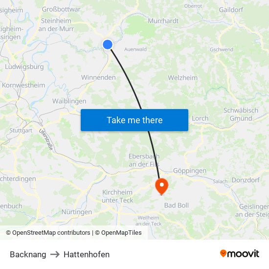 Backnang to Hattenhofen map