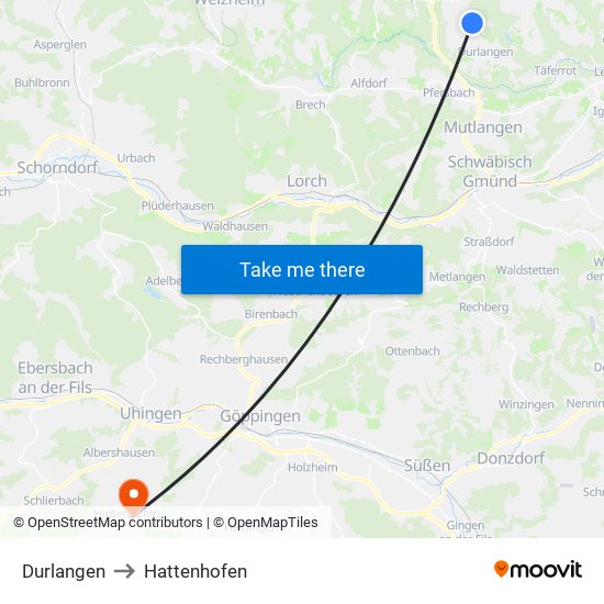 Durlangen to Hattenhofen map