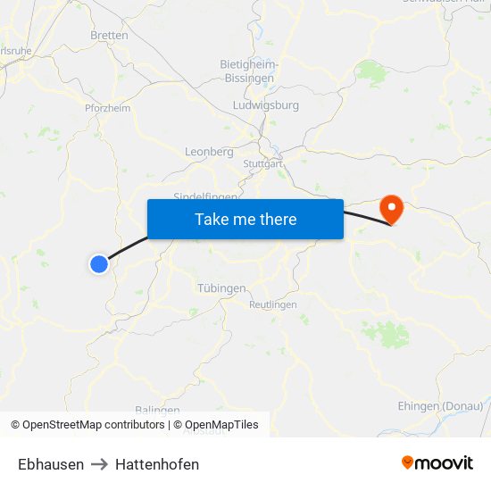 Ebhausen to Hattenhofen map