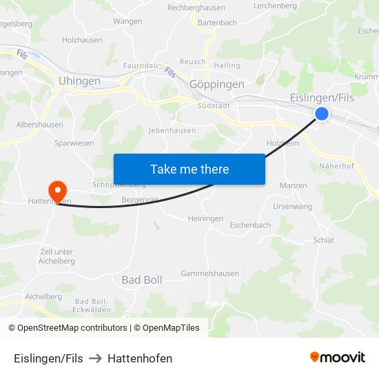 Eislingen/Fils to Hattenhofen map