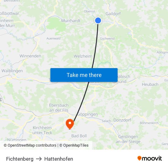 Fichtenberg to Hattenhofen map