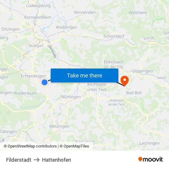 Filderstadt to Hattenhofen map