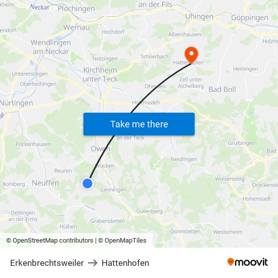 Erkenbrechtsweiler to Hattenhofen map