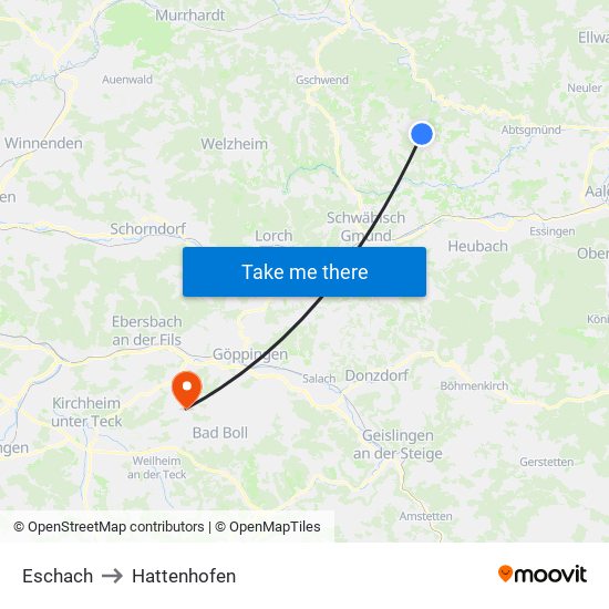 Eschach to Hattenhofen map