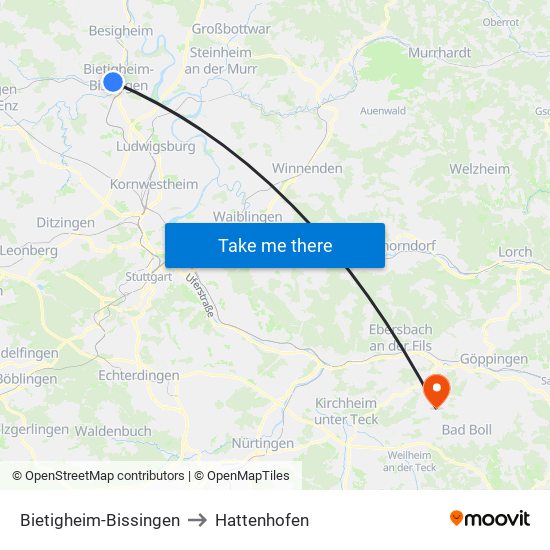 Bietigheim-Bissingen to Hattenhofen map