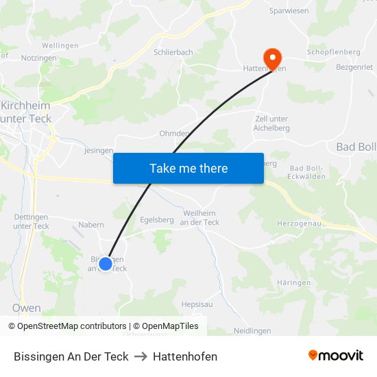 Bissingen An Der Teck to Hattenhofen map