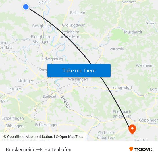 Brackenheim to Hattenhofen map