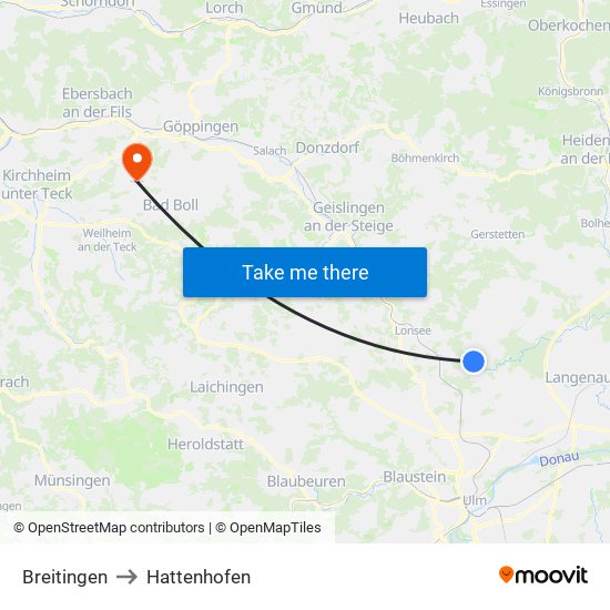 Breitingen to Hattenhofen map