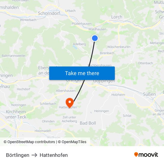 Börtlingen to Hattenhofen map