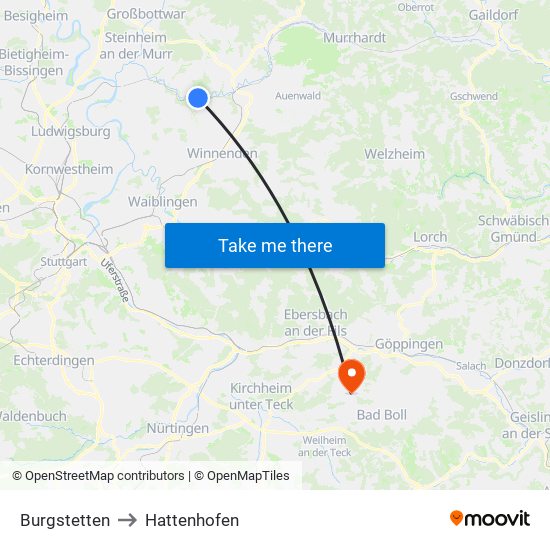 Burgstetten to Hattenhofen map