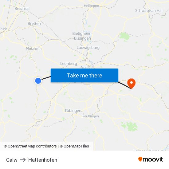 Calw to Hattenhofen map