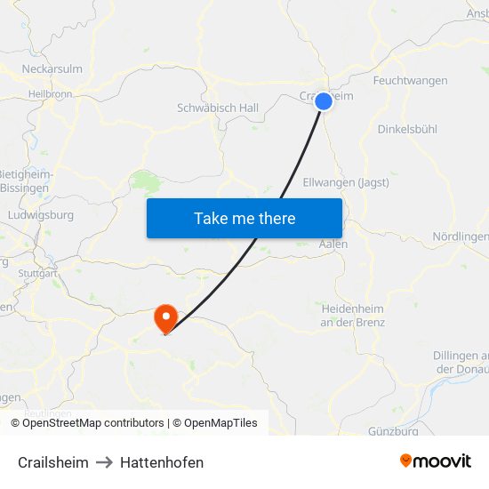 Crailsheim to Hattenhofen map